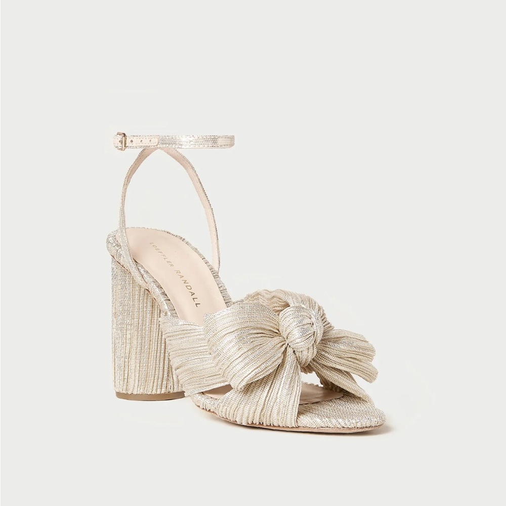Camellia Platinum Pleated Bow Heel